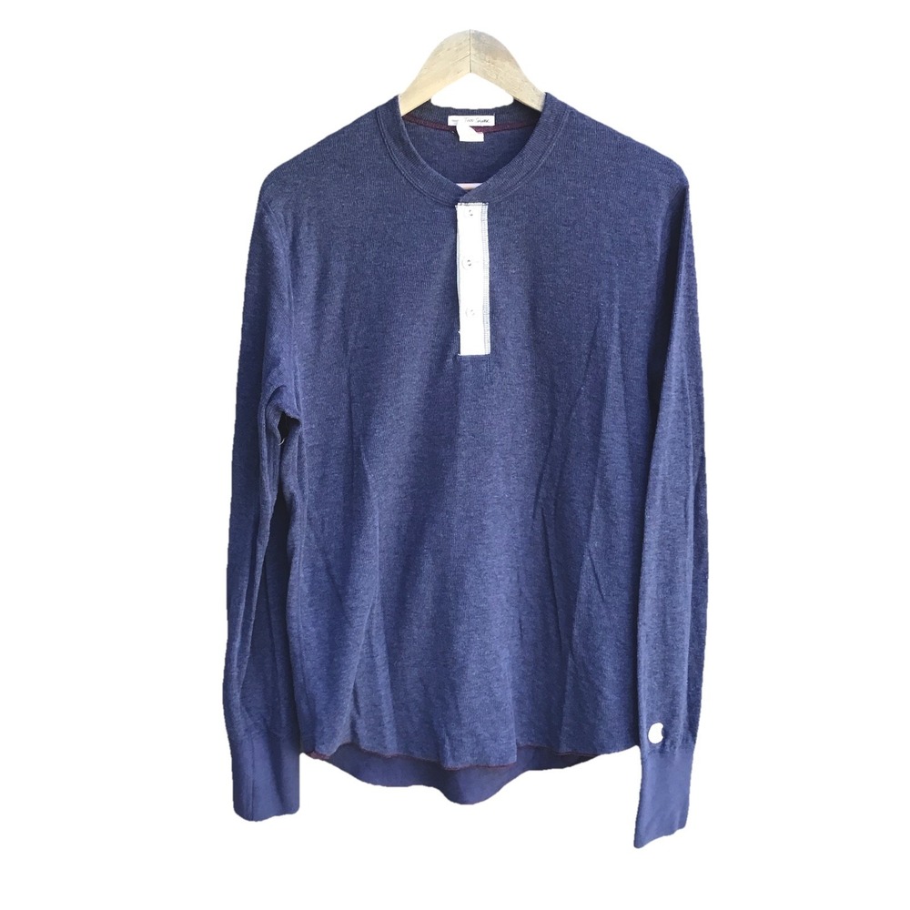 Todd Snyder x Champion Long Sleeve Henley Shirt Men's Medium Blue Made in Canada